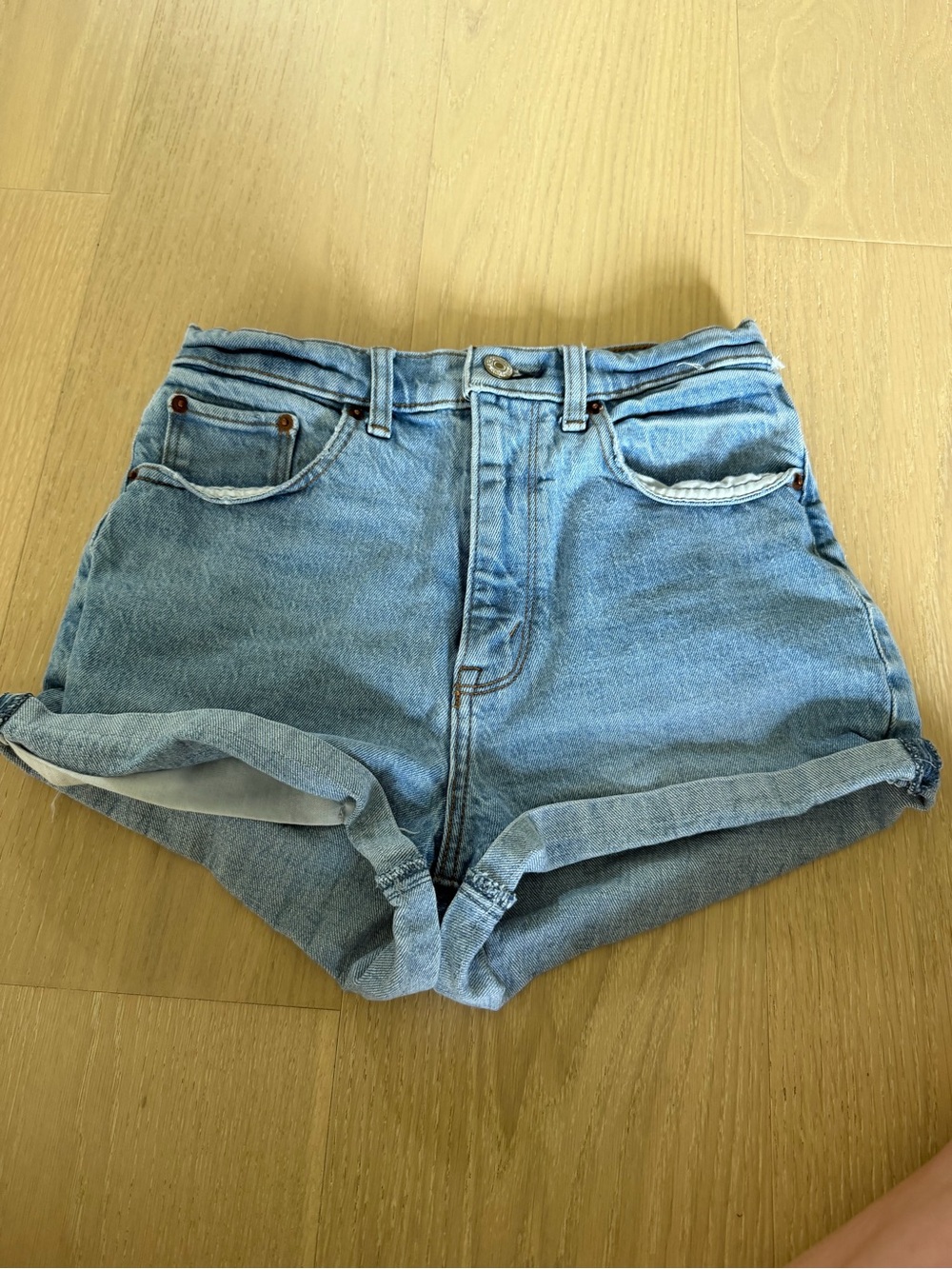 Abercrombie & Fitch Light Blue Rolled-Hem Denim Shorts